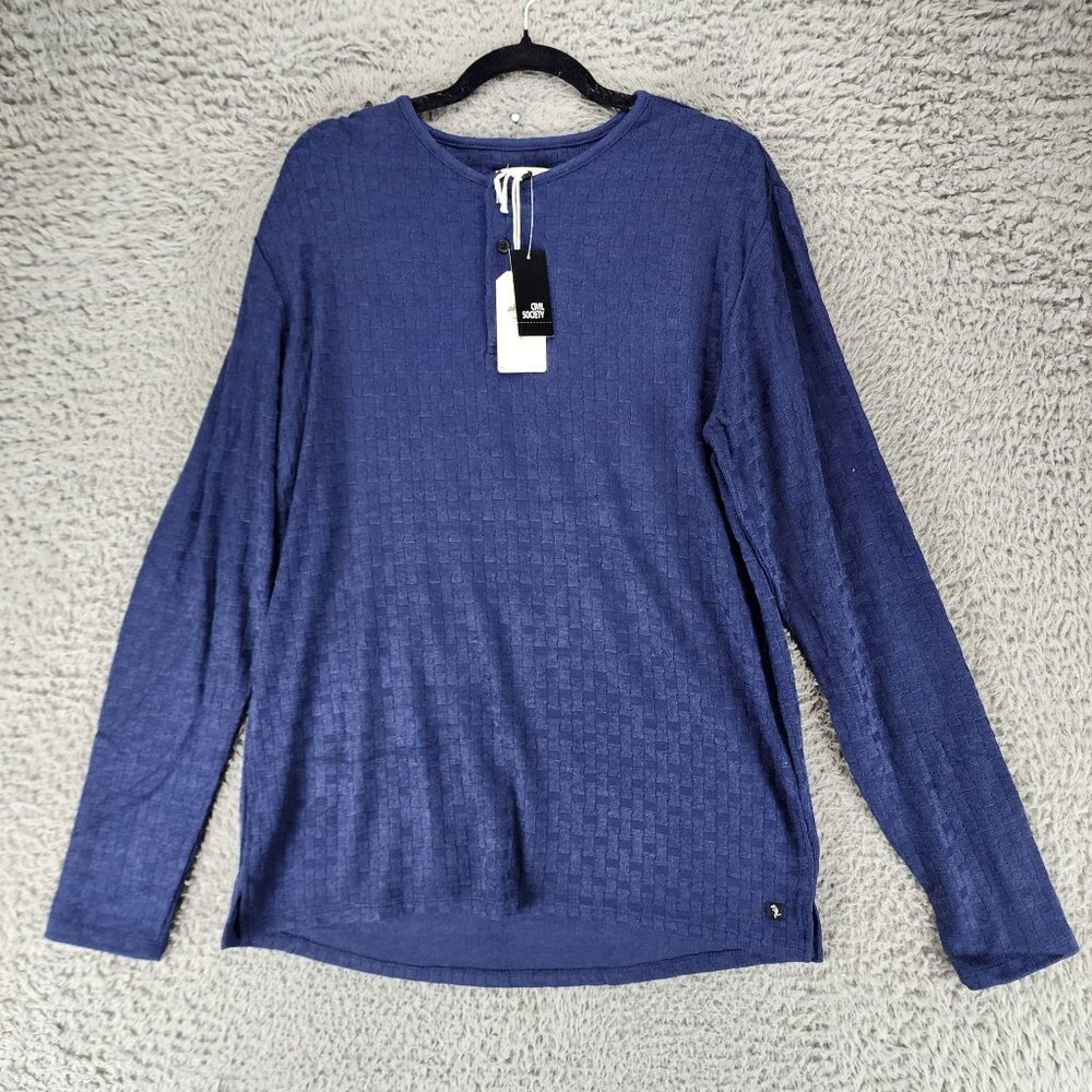 Civil Society Sweater Mens Large Navy Blue Hogan Weft Long Sleeve Henley *NWT*